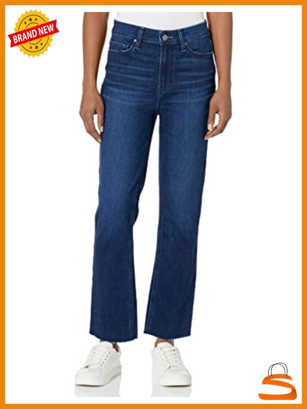 High Rise Straight Leg Crop Jeans with Raw Hem